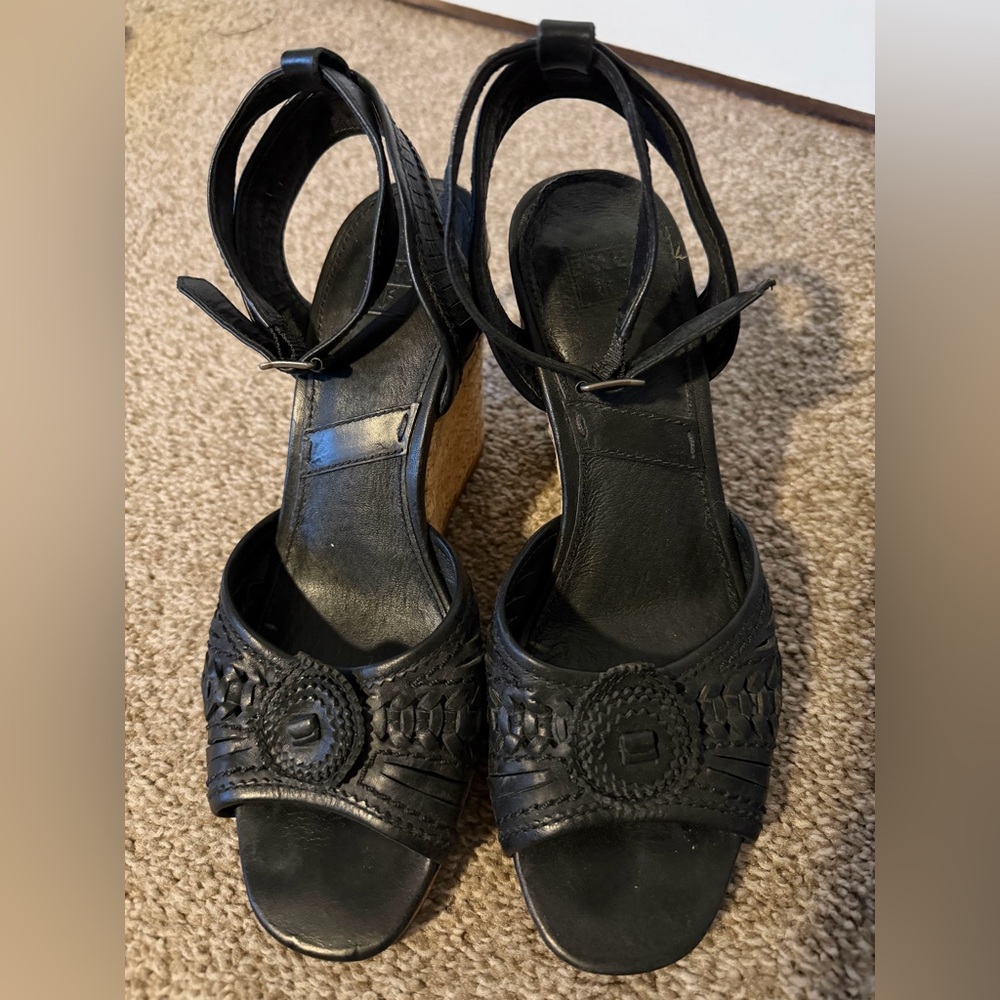 Frye leather espadrille wedge sandals